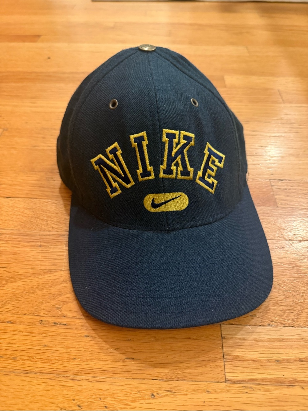 Retro Nike Navy and Yellow Embroidered Logo Hat